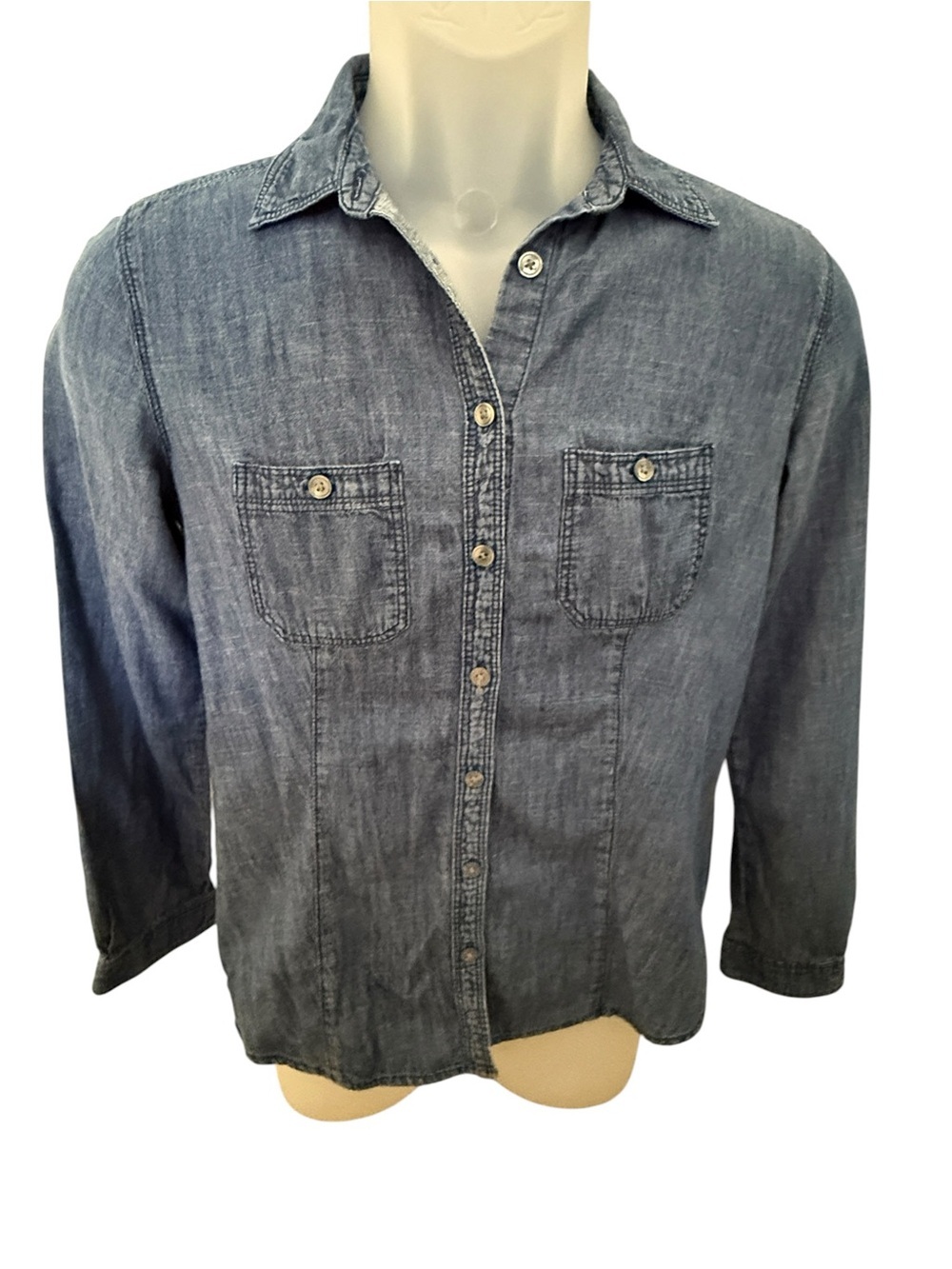 Loft by Ann Taylor Indigo Softened Denim Shirt Casual Button-Up Women S Small